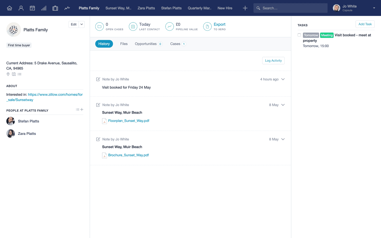 example of linked contacts in Capsule