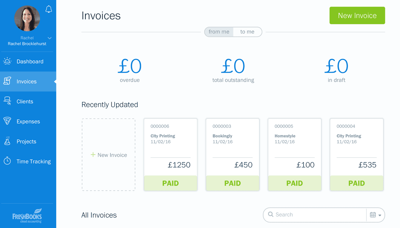 Freshbooks invoices interface that integrates with Capsule CRM