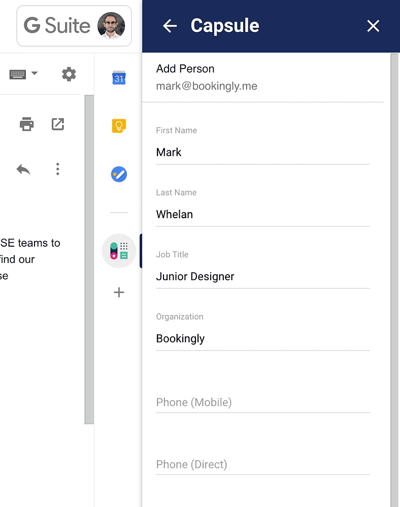 Form for editing new 'Person' details before saving