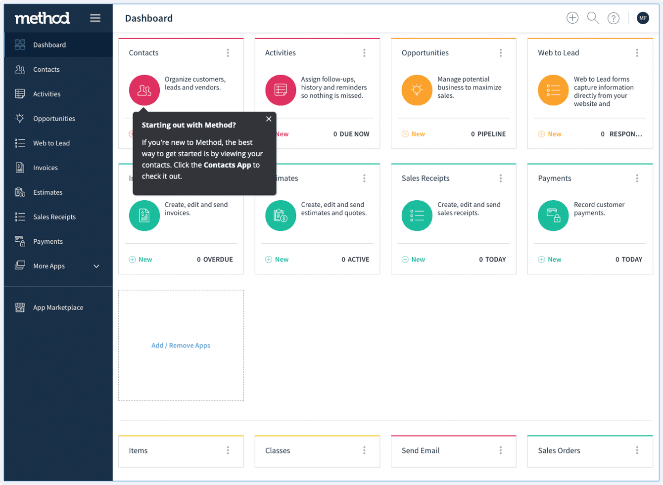 Screenshot of the Method dashboard