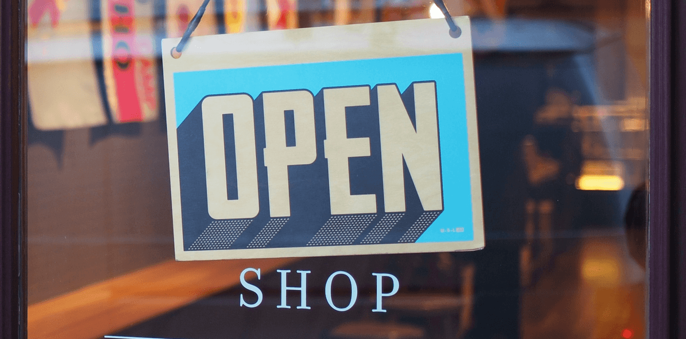 Open sign on storefront