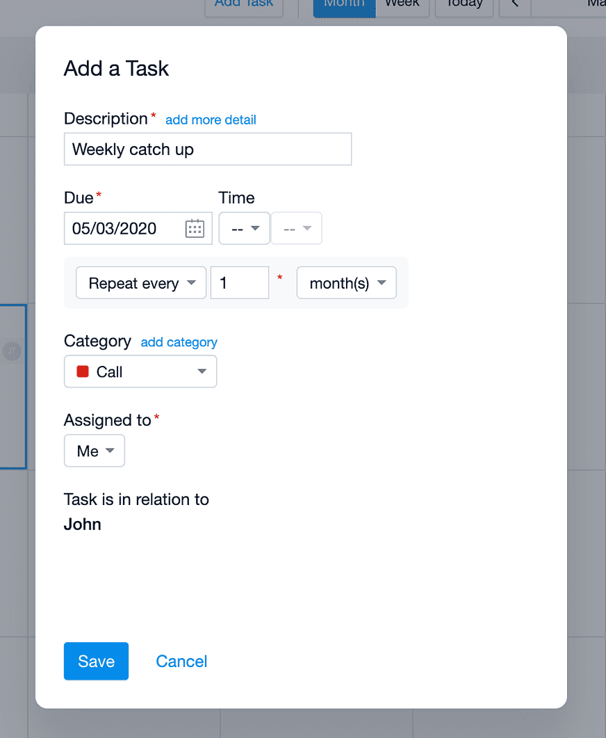 Set repeating rules for a task in Capsule