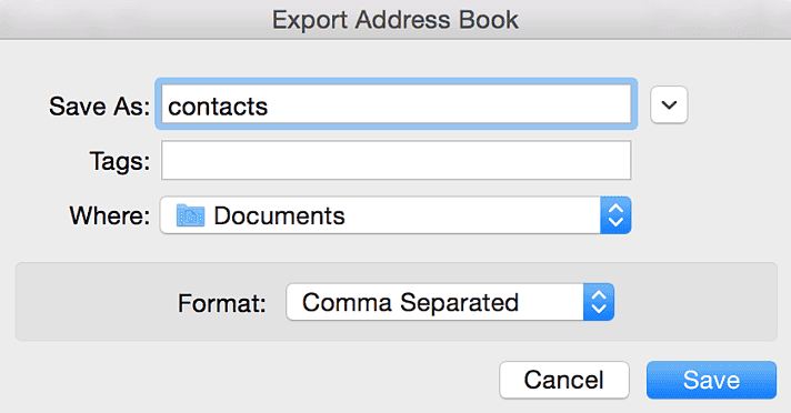 Save as modal with comma separated format selected