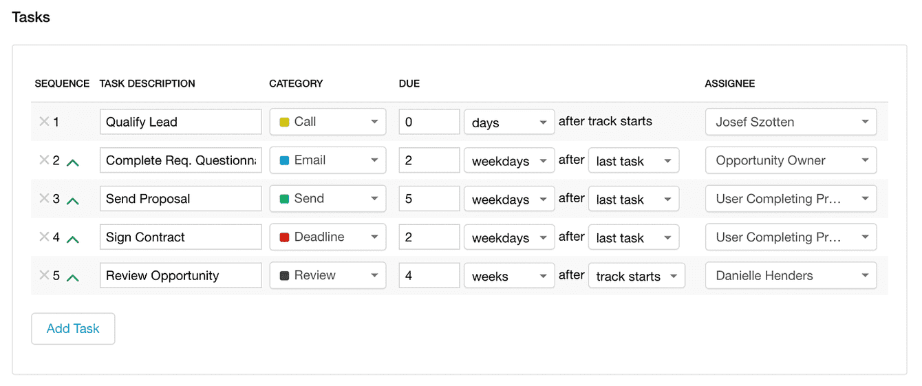 tracks with option to assign a user