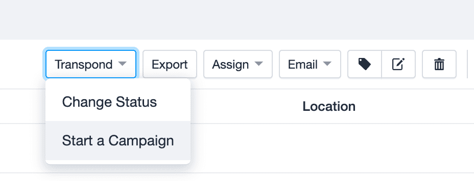 Transpond modal with start a campaign option highlighted