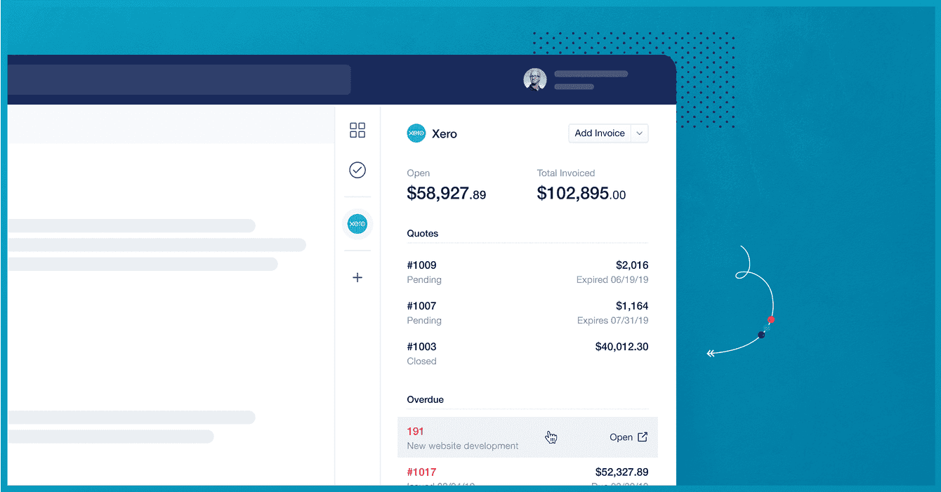 Xero side-bar in the Capsule interface